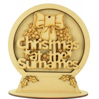 Laser Cut Personalised 3D Detailed Layered Snow Globe on a Stand - Wreath with 'Christmas at the...' Sign
